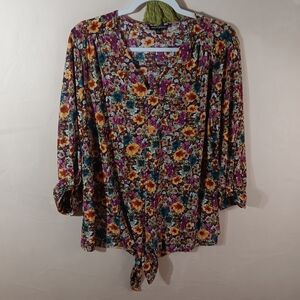 Ava & Grace 🪞Vibrant Floral Tie-Front Blouse